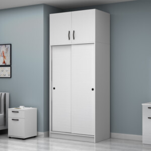 Ντουλάπα ρούχων Regio Megapap δίφυλλη συρόμενη με πατάρι χρώμα λευκό 100x60x240εκ. - Image 3