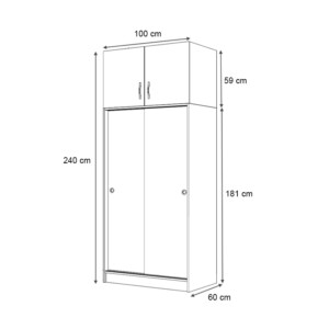 Ντουλάπα ρούχων Regio Megapap δίφυλλη συρόμενη με πατάρι χρώμα λευκό 100x60x240εκ. - Image 5