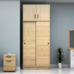 Ντουλάπα ρούχων Regio Megapap δίφυλλη συρόμενη με πατάρι χρώμα φυσικό οξιάς 100x60x240εκ. - Image 4