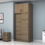 Ντουλάπα ρούχων Regio Megapap δίφυλλη συρόμενη με πατάρι χρώμα καρυδί 100x60x240εκ. - Image 3