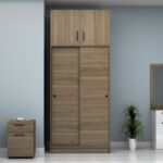 Ντουλάπα ρούχων Regio Megapap δίφυλλη συρόμενη με πατάρι χρώμα καρυδί 100x60x240εκ. - Image 4