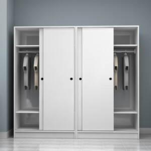 Ντουλάπα ρούχων Regio Megapap τετράφυλλη συρόμενη χρώμα λευκό 200x60x181εκ. - Image 3