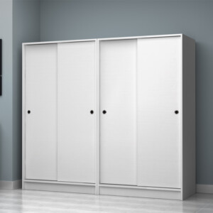 Ντουλάπα ρούχων Regio Megapap τετράφυλλη συρόμενη χρώμα λευκό 200x60x181εκ. - Image 4