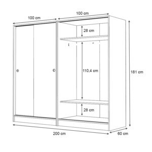 Ντουλάπα ρούχων Regio Megapap τετράφυλλη συρόμενη χρώμα λευκό 200x60x181εκ. - Image 5