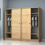 Ντουλάπα ρούχων Regio Megapap τετράφυλλη συρόμενη χρώμα φυσικό οξιάς 200x60x181εκ. - Image 2