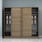 Ντουλάπα ρούχων Regio Megapap τετράφυλλη συρόμενη χρώμα καρυδί 200x60x181εκ. - Image 3