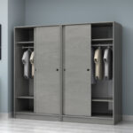 Ντουλάπα ρούχων Regio Megapap τετράφυλλη συρόμενη χρώμα γκρι σκυροδέματος 200x60x181εκ. - Image 2