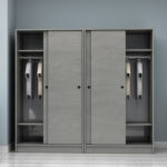 Ντουλάπα ρούχων Regio Megapap τετράφυλλη συρόμενη χρώμα γκρι σκυροδέματος 200x60x181εκ. - Image 3