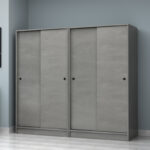 Ντουλάπα ρούχων Regio Megapap τετράφυλλη συρόμενη χρώμα γκρι σκυροδέματος 200x60x181εκ. - Image 4