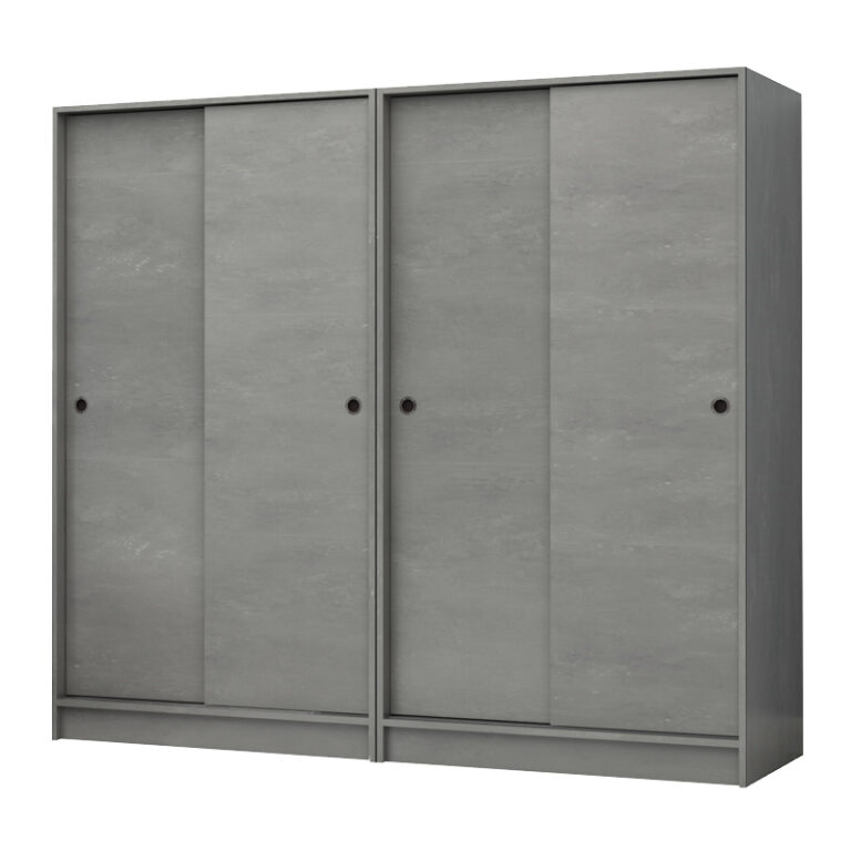 Ντουλάπα ρούχων Regio Megapap τετράφυλλη συρόμενη χρώμα γκρι σκυροδέματος 200x60x181εκ.