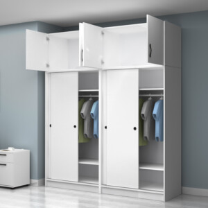 Ντουλάπα ρούχων Regio Megapap τετράφυλλη συρόμενη με πατάρι χρώμα λευκό 200x60x240εκ. - Image 2
