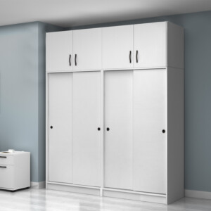 Ντουλάπα ρούχων Regio Megapap τετράφυλλη συρόμενη με πατάρι χρώμα λευκό 200x60x240εκ. - Image 3