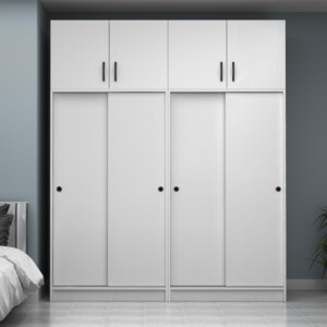 Ντουλάπα ρούχων Regio Megapap τετράφυλλη συρόμενη με πατάρι χρώμα λευκό 200x60x240εκ. - Image 4