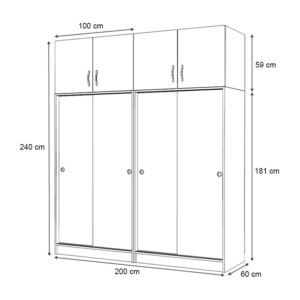 Ντουλάπα ρούχων Regio Megapap τετράφυλλη συρόμενη με πατάρι χρώμα λευκό 200x60x240εκ. - Image 5