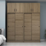 Ντουλάπα ρούχων Regio Megapap τετράφυλλη συρόμενη με πατάρι χρώμα καρυδί 200x60x240εκ. - Image 4