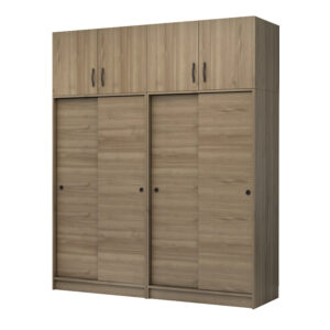 Ντουλάπα ρούχων Regio Megapap τετράφυλλη συρόμενη με πατάρι χρώμα καρυδί 200x60x240εκ.