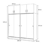 Ντουλάπα ρούχων Regio Megapap τετράφυλλη συρόμενη με πατάρι χρώμα καρυδί 200x60x240εκ. - Image 5