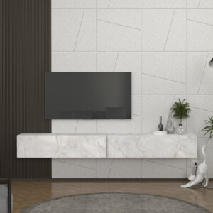 Έπιπλο τηλεόρασης επιτοίχιο Espanse Megapap χρώμα λευκό εφέ μαρμάρου 241,8x31,7x30εκ. - Image 4
