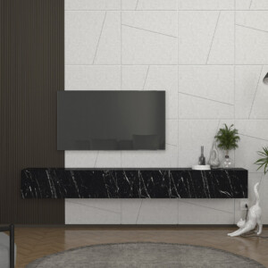 Έπιπλο τηλεόρασης επιτοίχιο Espanse Megapap χρώμα μαύρο εφέ μαρμάρου 241,8x31,7x30εκ. - Image 4