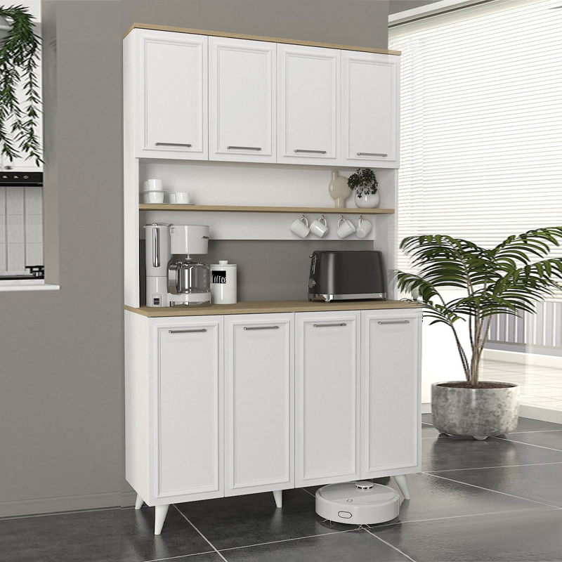 Έπιπλο κουζίνας Potter 4 Megapap χρώμα λευκό - rota oak 120x40x196