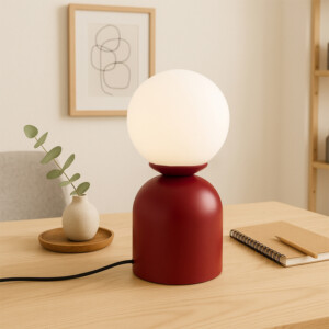 Φωτιστικό επιτραπέζιο Albus Megapap E14 μεταλλικό - γυάλινο χρώμα μπορντώ - λευκό Ø13x28εκ. - Image 2