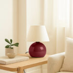 Φωτιστικό επιτραπέζιο Alaska Megapap E27 μεταλλικό - ύφασμα Pvc χρώμα μπορντώ - κρεμ Ø22x30εκ. - Image 2