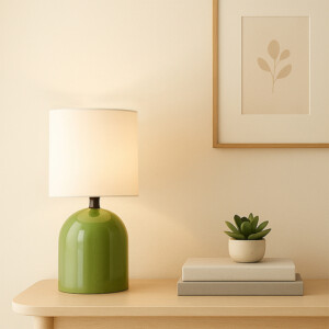 Φωτιστικό επιτραπέζιο Nehora Megapap E27 μεταλλικό - ύφασμα Pvc χρώμα πράσινο - κρεμ Ø15x30εκ. - Image 2