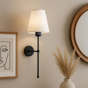 Απλίκα τοίχου Verma Megapap E27 υφασμάτινη - μεταλλική χρώμα μαύρο - κρεμ 13x13x50εκ. - Image 2