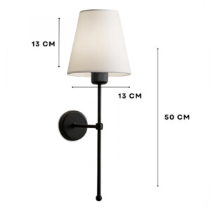 Απλίκα τοίχου Verma Megapap E27 υφασμάτινη - μεταλλική χρώμα μαύρο - κρεμ 13x13x50εκ. - Image 3