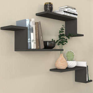 Ραφιέρα τοίχου Lowa Megapap 3 τεμαχίων χρώμα ανθρακί 57,7x14,5x18εκ. - Image 5