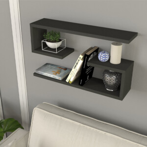 Ραφιέρα τοίχου Jenika Megapap 2 τεμαχίων χρώμα ανθρακί 60x14,5x18εκ. - Image 3