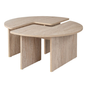 Τραπεζάκι σαλονιού σετ 2 τμχ Moira Megapap χρώμα travertine Ø90x41εκ. - Image 3