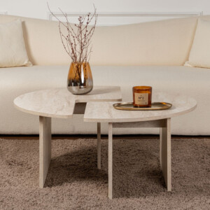 Τραπεζάκι σαλονιού σετ 2 τμχ Moira Megapap χρώμα travertine Ø90x41εκ. - Image 4