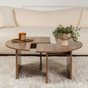 Τραπεζάκι σαλονιού σετ 2 τμχ Moira Megapap χρώμα καρυδί Ø90x41εκ. - Image 4