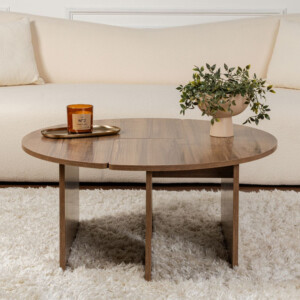 Τραπεζάκι σαλονιού σετ 2 τμχ Moira Megapap χρώμα καρυδί Ø90x41εκ. - Image 5