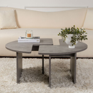 Τραπεζάκι σαλονιού σετ 2 τμχ Moira Megapap χρώμα γκρι σκυροδέματος Ø90x41εκ. - Image 4