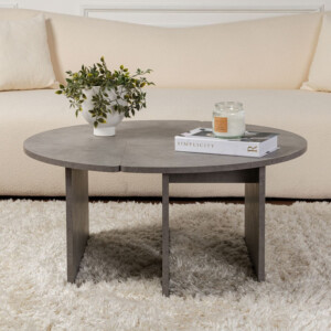 Τραπεζάκι σαλονιού σετ 2 τμχ Moira Megapap χρώμα γκρι σκυροδέματος Ø90x41εκ. - Image 5