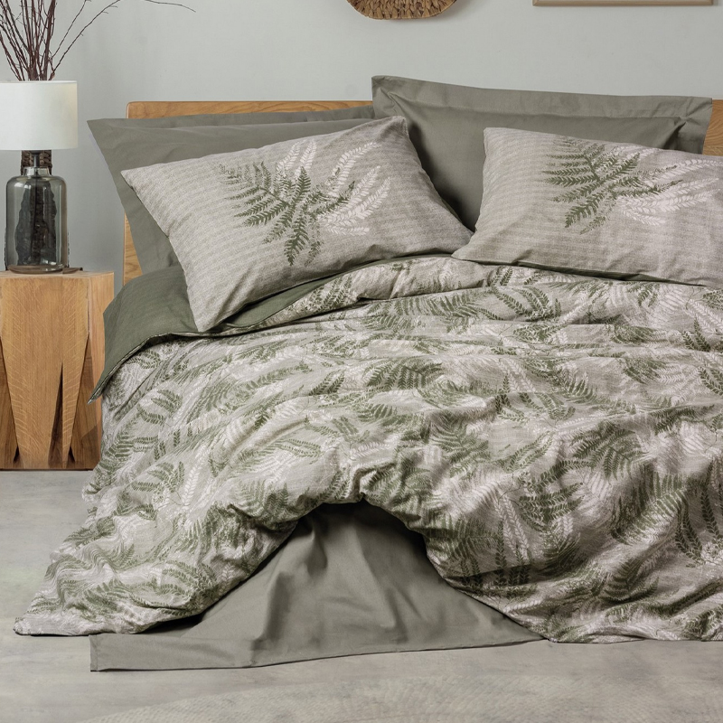 Σετ παπλωματοθήκη Frond Cotton Box 4 τμχ Διπλή (200x220) χρώμα χακί Σετ παπλωματοθήκη Frond Cotton Box 4 τμχ Διπλή (200x220) χρώμα χακί