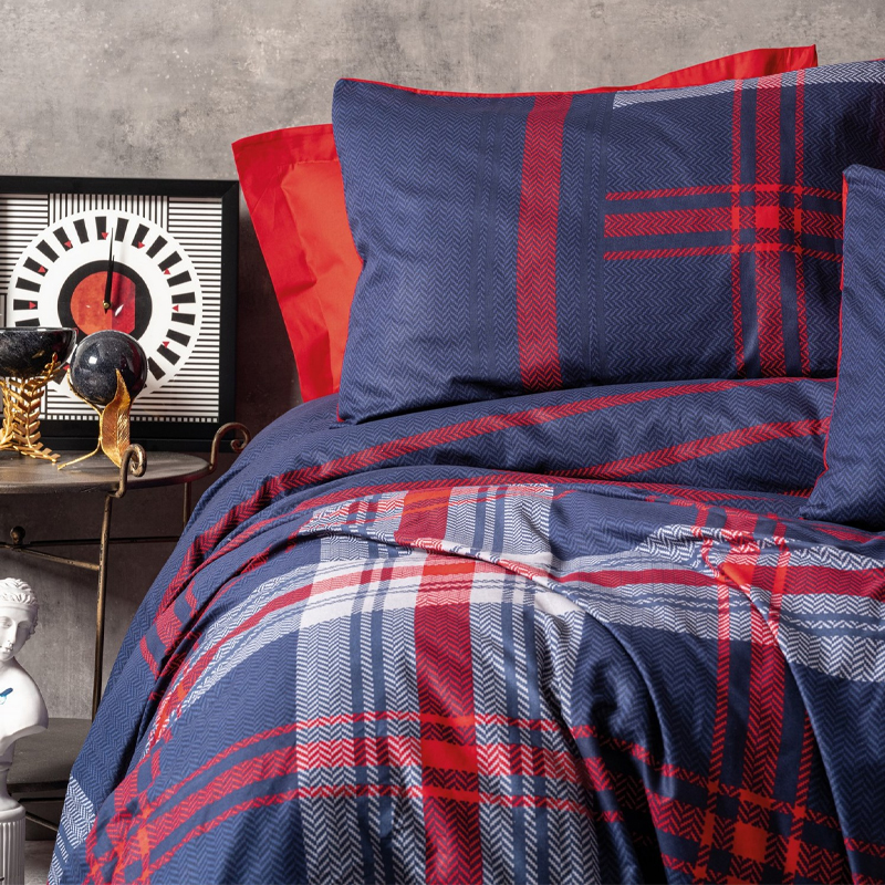 Σετ παπλωματοθήκη Abel Cotton Box 4 τμχ Διπλή (200x220) χρώμα σκούρο μπλε - κόκκινο Σετ παπλωματοθήκη Abel Cotton Box 4 τμχ Διπλή (200x220) χρώμα σκούρο μπλε - κόκκινο