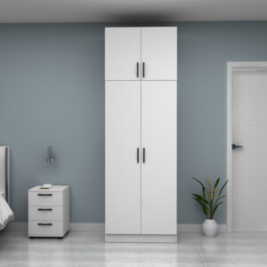 Ντουλάπα ρούχων Vivian Megapap δίφυλλη με πατάρι χρώμα λευκό 80x51,8x240εκ. - Image 4
