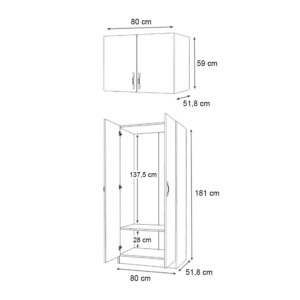 Ντουλάπα ρούχων Vivian Megapap δίφυλλη με πατάρι χρώμα φυσικό οξιάς 80x51,8x240εκ. - Image 6