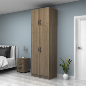 Ντουλάπα ρούχων Vivian Megapap δίφυλλη με πατάρι χρώμα καρυδί 80x51,8x240εκ. - Image 3