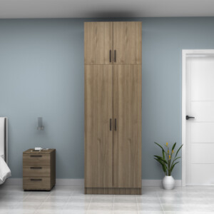 Ντουλάπα ρούχων Vivian Megapap δίφυλλη με πατάρι χρώμα καρυδί 80x51,8x240εκ. - Image 4