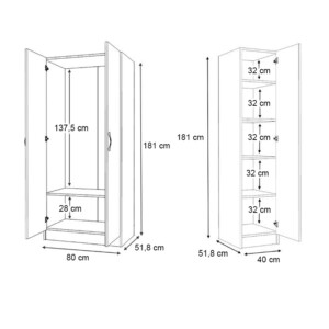 Ντουλάπα ρούχων Vivian Megapap τρίφυλλη χρώμα φυσικό οξιάς 120x51,8x181εκ. - Image 6