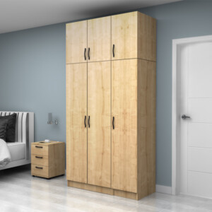 Ντουλάπα ρούχων Vivian Megapap τρίφυλλη με πατάρι χρώμα φυσικό οξιάς 120x51,8x240εκ. - Image 3