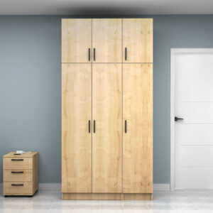 Ντουλάπα ρούχων Vivian Megapap τρίφυλλη με πατάρι χρώμα φυσικό οξιάς 120x51,8x240εκ. - Image 4