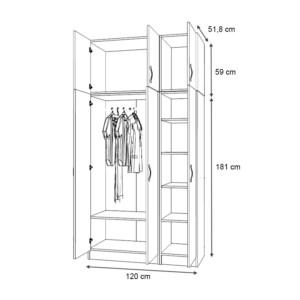 Ντουλάπα ρούχων Vivian Megapap τρίφυλλη με πατάρι χρώμα φυσικό οξιάς 120x51,8x240εκ. - Image 5