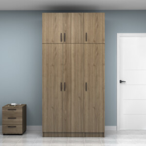 Ντουλάπα ρούχων Vivian Megapap τρίφυλλη με πατάρι χρώμα καρυδί 120x51,8x240εκ. - Image 4