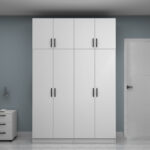 Ντουλάπα ρούχων Vivian Megapap τετράφυλλη με πατάρι χρώμα λευκό 160x51,8x240εκ. - Image 4