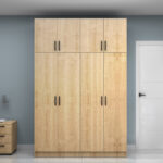 Ντουλάπα ρούχων Vivian Megapap τετράφυλλη με πατάρι χρώμα φυσικό οξιάς 160x51,8x240εκ. - Image 4